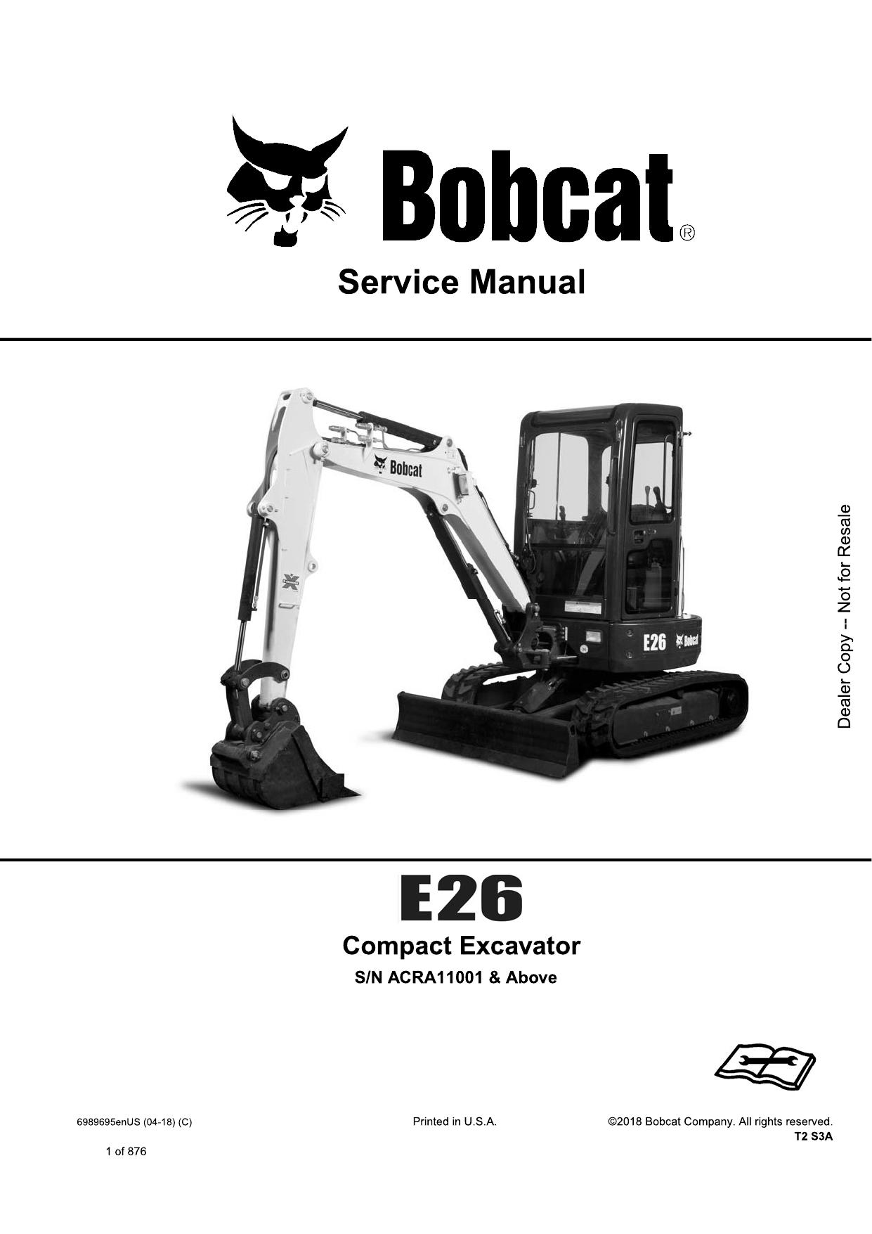 E26 Compact Excavator Service Manual Bobcat